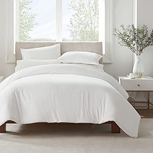 SERTA Simply Clean Ultra Soft Hypoallergenic Stain Resistant 3 Piece Solid Duvet Cover Set, White, King