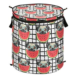 domiking cute pug eating watermelon popup laundry hamper with zipper lid collapsible laundry basket portable laundry bin for kids room travel college dorm