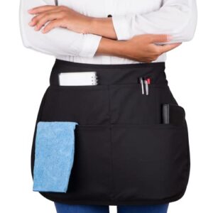 supplymaid waterproof server's apron with 5 pockets & speed buckle closure - black waitress server stain-proof bistro bartender work apron for pens, notepads, straws, server book, bar towel, tips