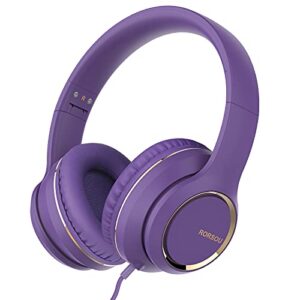 rorsou r8 on-ear headphones with microphone, lightweight folding stereo bass headphones with 1.5m no-tangle cord, portable wired headphones for smartphone tablet computer mp3 / 4 (pruple)