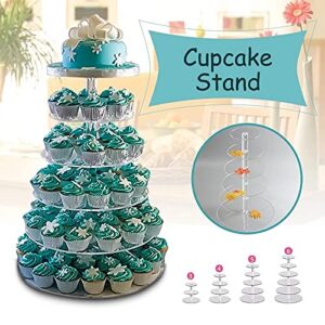 ZXJJ 3/4/5/6 Tier Clear White Round Cup Cake Stand Acrylic Cupcake Stand Supplies Display Tower Wedding Birthday Party Decoration (7 Tiers)