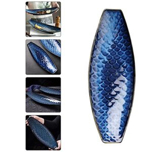 Cabilock Fish Shaped Plate Fish Dish Ceramic Serving Platter Decorative Snack Storage Platter for Restaurants Home Kitchen Dark Blue