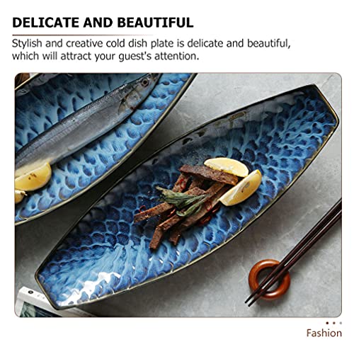 Cabilock Fish Shaped Plate Fish Dish Ceramic Serving Platter Decorative Snack Storage Platter for Restaurants Home Kitchen Dark Blue