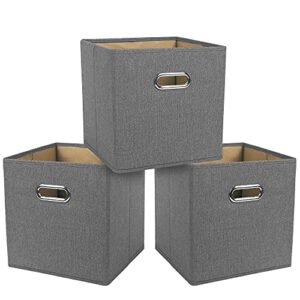 storage cubes, 11 inch cube storage bins (set of 3), fabric collapsible storage bins with dual handles, foldable cube baskets for shelf, closet organizers and storage box (beige)