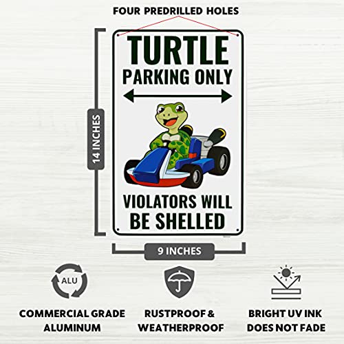 Venicor Turtle Parking Sign Decor - 9 x 14 Inches - Aluminum - Turtle Gifts for Turtle Lovers Women - Pet Turtle Tank Accessories Habitat Decorations Poster