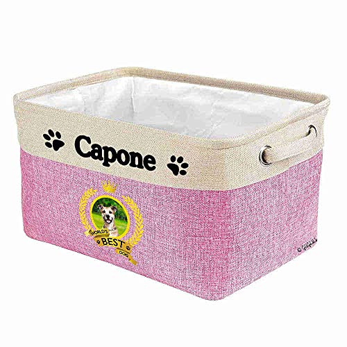 Custom Name Collapsible Dog Toy Storage Basket Bin World's Best Dog Staffie Foldable Pet Toy Box Closet Shelf Baskets Organizer for Bedroom Home Dog Cat with Handles Pink