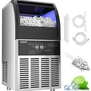 GSEICE Commercial Ice Maker Machine: 100lbs/24H Under Counter Ice Machine with 34lbs Storage Ice Bin, Stainless Steel Small Ice Maker Ideal for Home Coffee Shop Bars & Restaurant