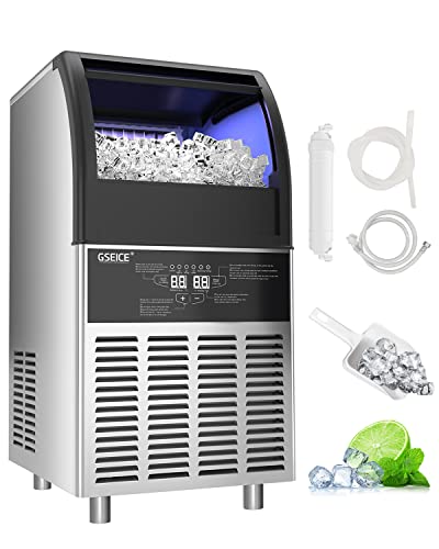 GSEICE Commercial Ice Maker Machine: 100lbs/24H Under Counter Ice Machine with 34lbs Storage Ice Bin, Stainless Steel Small Ice Maker Ideal for Home Coffee Shop Bars & Restaurant