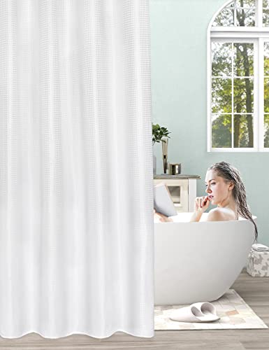 SUMGAR Waffle Weave Shower Curtain Modern White Fabric Hotel Luxury Elegant Polyester Textured Cloth Washable Shower Curtains Set with Hooks for Modern Farmhouse Bathroom 72"x72"