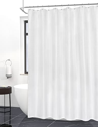 SUMGAR Waffle Weave Shower Curtain Modern White Fabric Hotel Luxury Elegant Polyester Textured Cloth Washable Shower Curtains Set with Hooks for Modern Farmhouse Bathroom 72"x72"