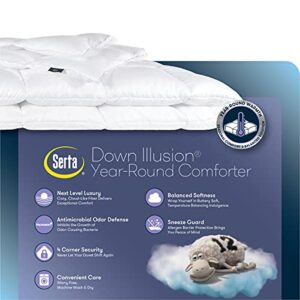 SERTA Down Illusion Hypoallergenic All Season Down Alternative Comforter with Corner Loops, King/Cal King, White, 1 Piece