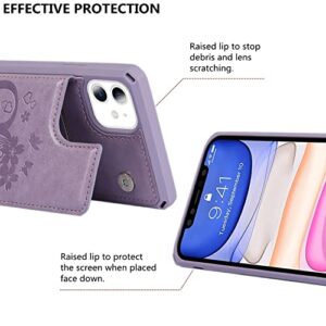 iCoverCase for iPhone 11 Wallet Case with Card Slots Holder and Wrist Strap [RFID Blocking] Embossed Leather Kickstand Magnetic Clasp Shockproof Cover for iPhone 11 6.1 Inch (Heart Purple)