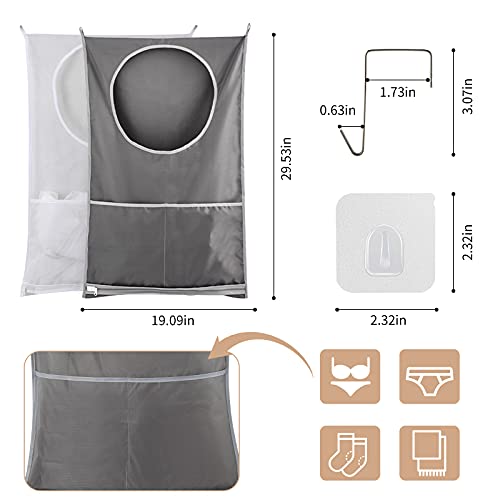 2 Pack Door Hanging Laundry Hamper Bag,Laundry Hamper Bags Collapsible, Over Door Laundry Bag,Large Hamper Clothes Storager for Space Saving Large Laundry Organizer Bag