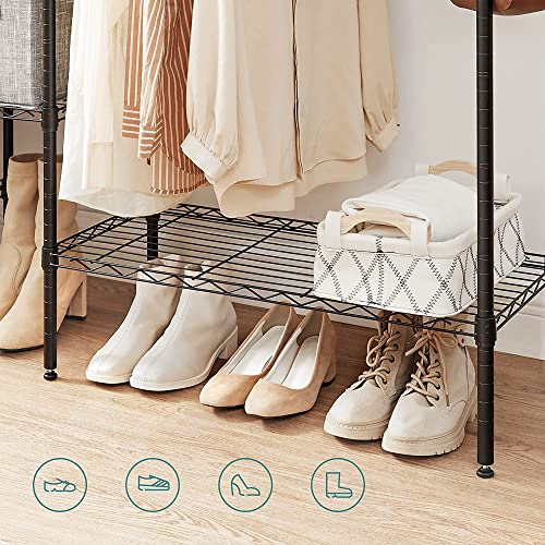 SONGMICS Clothes Rack with Shelves, Garment Rack for Hanging Clothes, Heavy Duty Closet Rack, Steel Portable Closet with Fabric Storage Boxes, Adjustable Shelves, for Bedroom, Black ULGR401B01