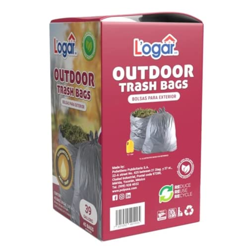 Logar Outdoor garbage bag with gray recycled material. 39 gal. 33 x 40.5 inches.