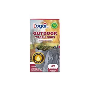 Logar Outdoor garbage bag with gray recycled material. 39 gal. 33 x 40.5 inches.