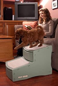 pet gear easy step ii pet stairs, 2 step for cats/dogs up to 150 pounds, portable, removable washable carpet tread, no tools required, available in 5 colors