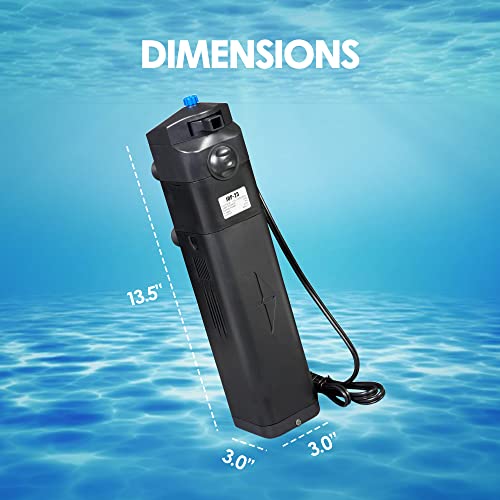 AquaShine JUP-23 Submersible UV Sterilizer for Aquarium - 13W aquarium powerhead with Built in Water and Air Pump - Extra UV Bulb Included - Green Algae Killing Machine.