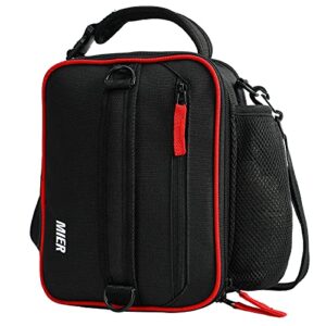mier expandable lunch bag insulated lunch box for men boys teens to work school travel, multiple pockets portable lunchbox bags with shoulder strap (black/red)