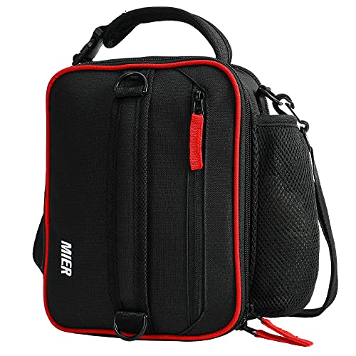 MIER Expandable Lunch Bag Insulated Lunch Box for Men Boys Teens to Work School Travel, Multiple Pockets Portable Lunchbox Bags with Shoulder Strap (Black/Red)