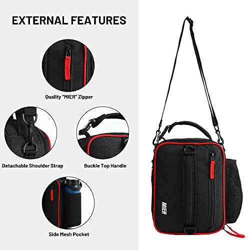 MIER Expandable Lunch Bag Insulated Lunch Box for Men Boys Teens to Work School Travel, Multiple Pockets Portable Lunchbox Bags with Shoulder Strap (Black/Red)