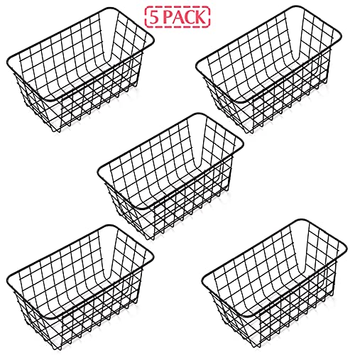 XINFULL 5 Pack Wire Storage Baskets Household Metal Wall-Mounted Containers Organizer Bins for Kitchen Bathroom Freezer Pantry Closet Laundry Room Cabinets Garage Shelf, Medium