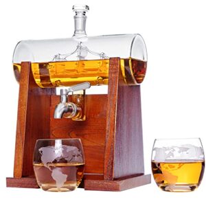 whiskey decanter, glass decanter set with 2 globe whiskey glasses