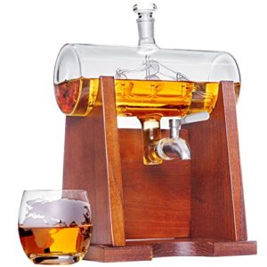 Whiskey Decanter, Glass Decanter Set with 2 Globe Whiskey glasses