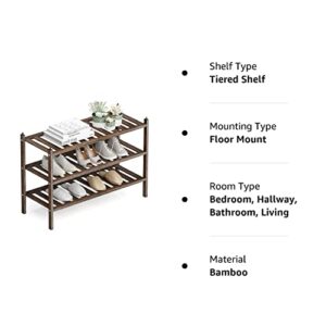 Dranixly Shoe Rack, 3-Tier Bamboo Stackable Shoe Shelf Storage Organizer, Shoe Stand for Closet, Entryway, Hallway, Bathroom and Living Room（Mocha）