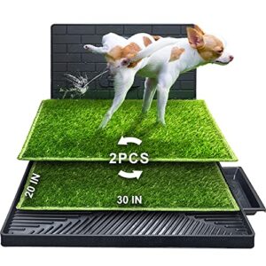 hompet dog potty for indoor or porch, 2 pcs artificial grass training pads with pee baffle, reusable dog grass pad with tray, alternative to puppy pads, portable dog litter box for small/medium dogs