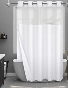 sumgar no hook shower curtain extral long 71" x 86" white waffle weave textured fabric cloth hotel luxury simple elegant shower curtains set with snap in liner for modern farmhouse bathroom