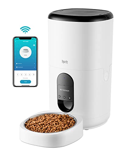 Flurff Automatic Cat Feeder, 6L WiFi Enabled Smart Pet Feeder with Stainless Steel Bowl, Auto Dog Feeder with APP Control, 1-10 Meals Per Day, 10s Voice Recorder