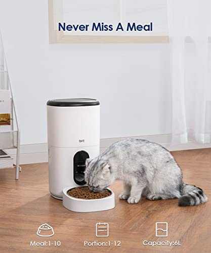 Flurff Automatic Cat Feeder, 6L WiFi Enabled Smart Pet Feeder with Stainless Steel Bowl, Auto Dog Feeder with APP Control, 1-10 Meals Per Day, 10s Voice Recorder