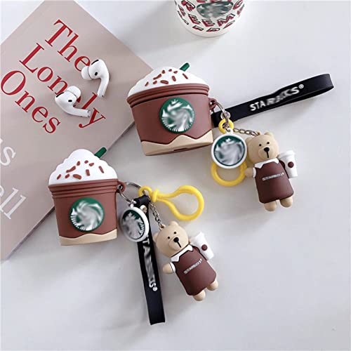 Airpods 2/1 Case,3D Cute Cartoon Funny Kawaii Airpods 1/2 Case,Shockproof Protective Soft Silicone Airpod Case Designed with Drink Cup Keychain for Apple AirPods Charging Case(Brown Coffee Cup)