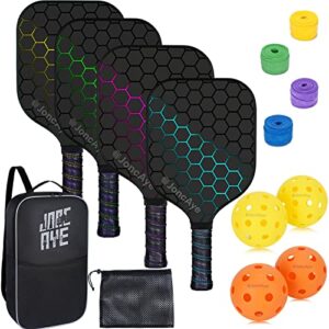 pickleball paddles set of 4 incl 4 fiberglass pickleball rackets, 4 balls, 1 paddle bag, 4 grip tapes, joncaye pickleball set for outdoor and indoor, pickle-ball-paddle-set of 4 with accessories