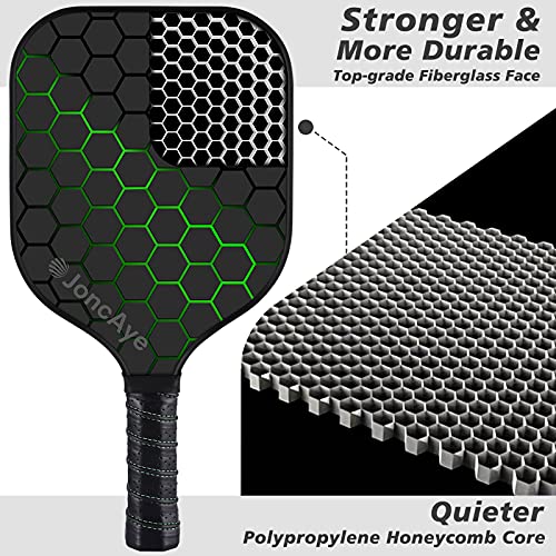 Pickleball Paddles Set of 4 incl 4 Fiberglass Pickleball Rackets, 4 Balls, 1 Paddle Bag, 4 Grip Tapes, JoncAye Pickleball Set for Outdoor and Indoor, Pickle-Ball-Paddle-Set of 4 with Accessories