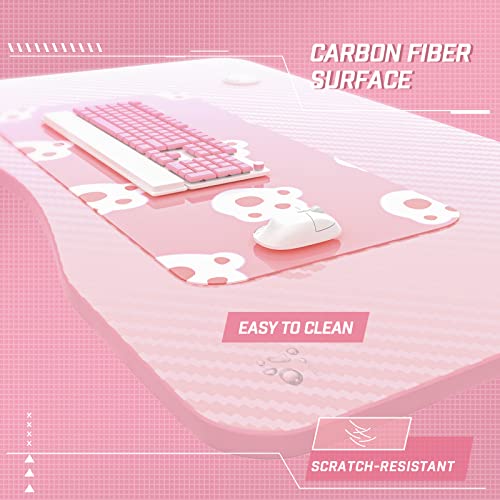 Vitesse Pink 40 Inch Cute Kawaii Computer Gaming Table T Shaped Girl Gamer Workstation Home Office Desk with Carbon Fiber Surface and Headphone Hook