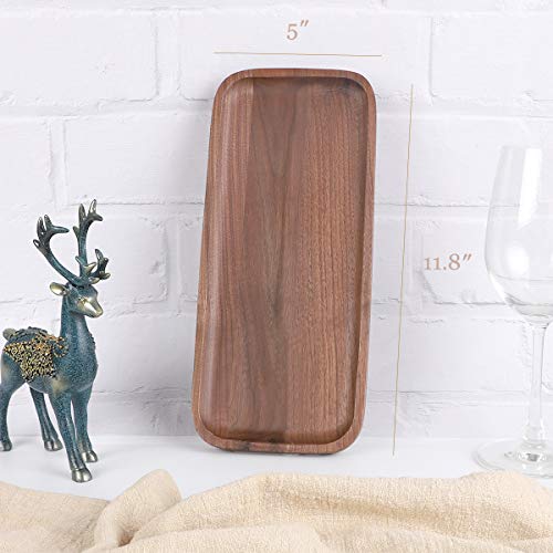 Royalling Walnut Wooden Tray Solid Wood Serving Tray Bathroom Tray Rectangle Small Platter Tea Tray Coffee Table Tray (11.8X5in)