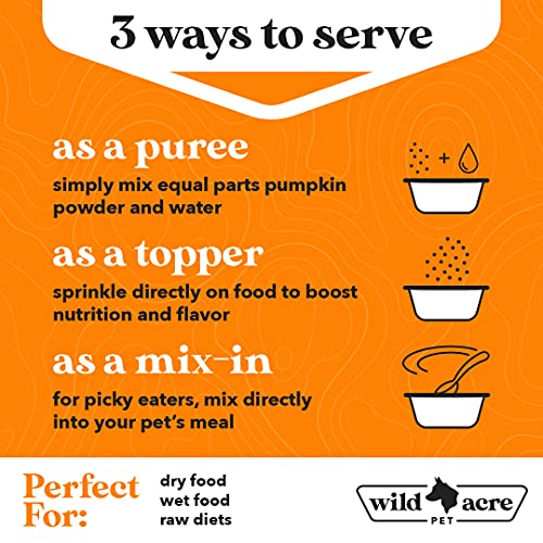 Wild Acre Pumpkin Powder for Dogs - No More Diarrhea or Scoots! - Digestive Puree Treat or Food Topper - Fiber Supplement for Dogs with Prebiotics Pumpkin for Dogs, 8oz