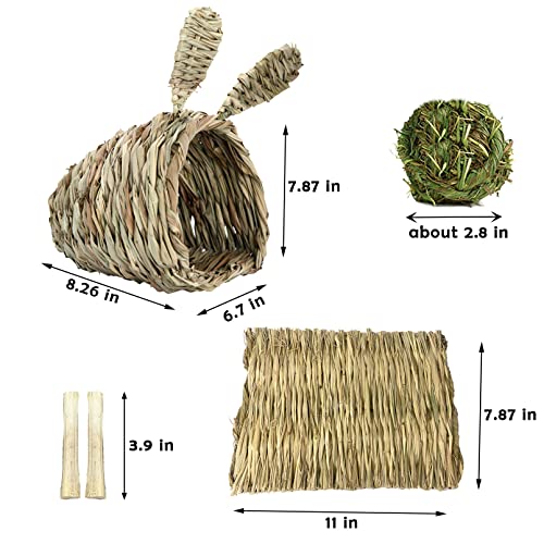 kathson Bunny Grass House Chew Toys Baby Rabbit Hideaway Hut Small Animals Grass Hideout Hand Woven Natural Grass Bedding for Guinea Pig Hamster Chinchilla