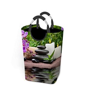 wondertify zen basalt stones orchid laundry hamper bamboo black pebble rock clothes basket with easy carry handles for clothes organizer toys storage