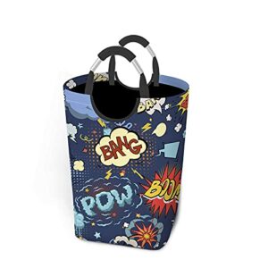 wondertify comic book speech bubbles laundry hamper pop boom cloud splash humour balloon bomb bang clothes basket with easy carry handles for clothes organizer toys storage