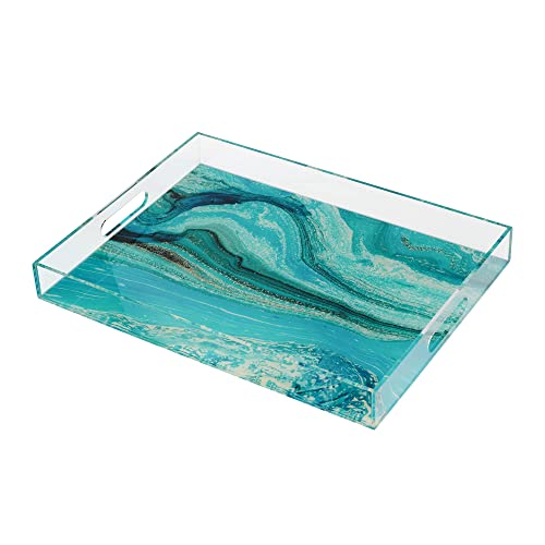 Acrylic Galaxy Serving Tray with Handle, Universe Foodservice Tray for Kitchen Dinning Room, Decorative Plastic Table Tray for Bathroom Vanity Countertop(YGC010)