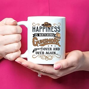 snailhome430 - Happiness is Watching Gunsmoke Over And Over Again Mug, 11oz Ceramic Coffee Mug