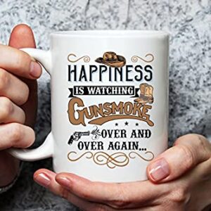 snailhome430 - Happiness is Watching Gunsmoke Over And Over Again Mug, 11oz Ceramic Coffee Mug