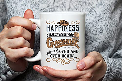 snailhome430 - Happiness is Watching Gunsmoke Over And Over Again Mug, 11oz Ceramic Coffee Mug