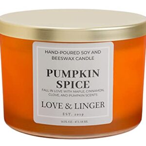 Pumpkin Spice Candle | Fall Candles | Luxury Soy & Beeswax Candles for Home | 16 oz. Large Jar 3 Wick Candle | Thanksgiving Candle | Fall Scented Candle | Autumn Candles