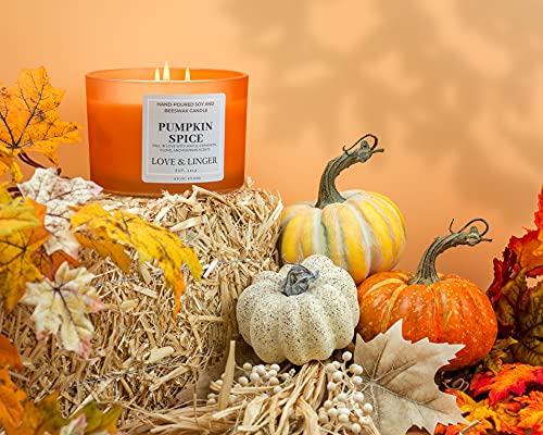 Pumpkin Spice Candle | Fall Candles | Luxury Soy & Beeswax Candles for Home | 16 oz. Large Jar 3 Wick Candle | Thanksgiving Candle | Fall Scented Candle | Autumn Candles