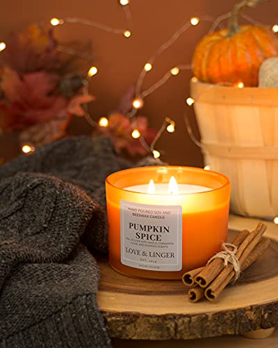 Pumpkin Spice Candle | Fall Candles | Luxury Soy & Beeswax Candles for Home | 16 oz. Large Jar 3 Wick Candle | Thanksgiving Candle | Fall Scented Candle | Autumn Candles