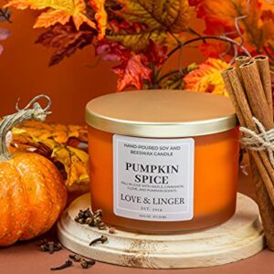 Pumpkin Spice Candle | Fall Candles | Luxury Soy & Beeswax Candles for Home | 16 oz. Large Jar 3 Wick Candle | Thanksgiving Candle | Fall Scented Candle | Autumn Candles